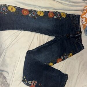 Ashley Mason Dark Blue Floral Embroidered Jeans